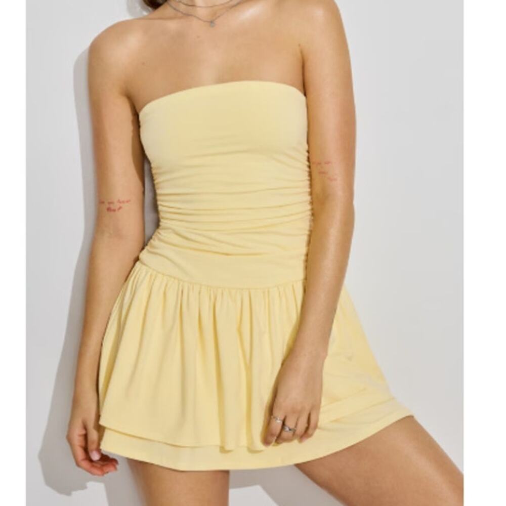Garage Bella Flirty Hem Tube Romper Dress Anise Flower Yellow Size XL